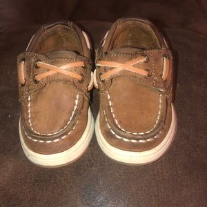 Brown leather baby sperry